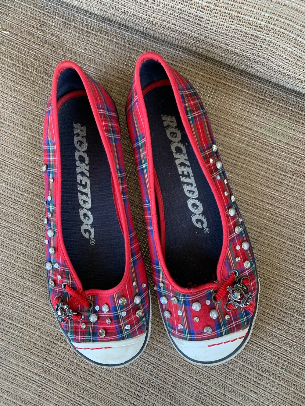 Y2K Rocket Dog Red Plaid  Studded Ballet Flats SZ 9 EMO PUNK